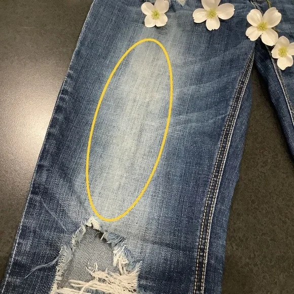 Standards & Practices Ripped Straight Leg Jeans Medium Wash Distressed Crinkle - Picture 15 of 16